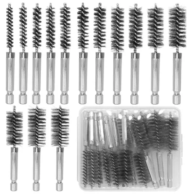 Image de Jeu de brosses métalliques, 14 pièces, pour perceuse, diamètre de cylindre : 8-25 mm