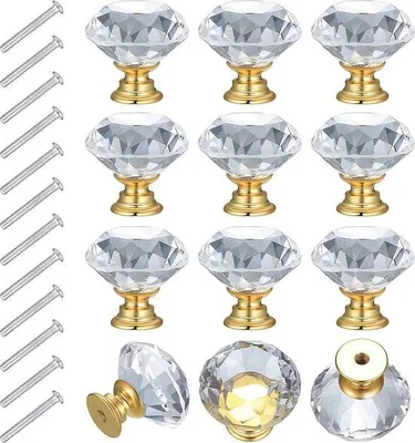 Produktbild von 12 Stück Glas Knöpfe mit Schrauben für Schrank