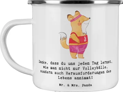 Produktbild von Mr. & Mrs. Panda Haferl Volleyball Trainerin Inspiration - Weiß - Geschenk, Dankbarkeit, Emaille Tasse, Teetasse, Pott, Motivation, Leidenschaft, Teamgeist, Becher, Coach