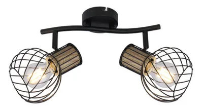 Immagine prodotto di Globo Lighting faretto in metallo nero, metallo effetto legno, metallo nero, LxLxH: 296x230x185mm, escl. 2x E27 40W 230V