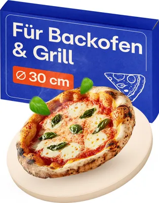 Produktbild von Pizzastein Rund 30 cm für Grill und Backofen - Für knusprigen Boden - Steinplatte aus Cordierit bis 900 °C - Wärme speichernd