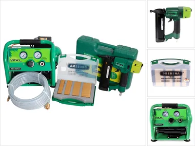 Produktbild von Prebena Komplettpaket 2XR-J50 Druckluftnagler + Druckluftschlauch 10m + Kompressor VITAS 45 + J-BOX 8.000 Stauchkopfnägel