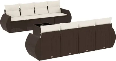 Produktbild von vidaXL 9-tlg. Garten-Sofagarnitur mit Kissen Braun Poly Rattan