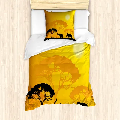 Produktbild von ABAKUHAUS Safari Bettbezug Set für Einzelbetten, Afrika Abstrakte Wildtiere, Milbensicher Allergiker geeignet mit Kissenbezug, Senf Hellorange und Anthrazit grau