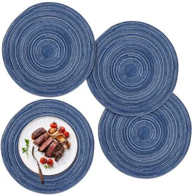 Productafbeelding van Ibenzoa® Boho placemats, rond, set van 4 – Ø 30 cm, katoen-polyester, hittebestendig tot 70 °C, water- en oliebestendig, antislip, geschikt voor keuken en feestjes