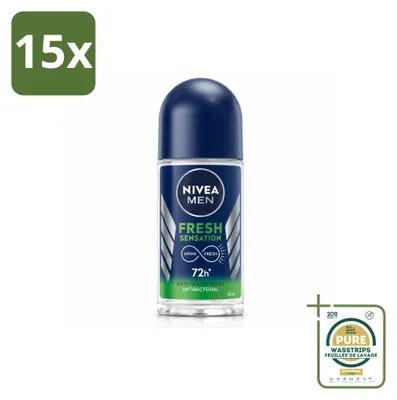 Imagen del producto de 15 unidades de desodorante en roll-on NIVEA MEN Fresh Sensation, 50 ml, pack ahorro