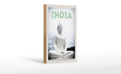 Produktbild von Holzschild Reise 12x18 cm Indien weiße Skulptur meditieren Gott