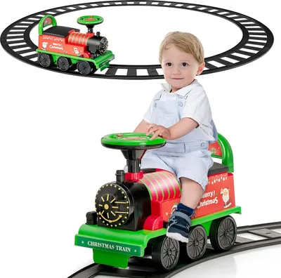 Produktbild von Elektro Zug zum Aufsitzen mit Gleis, 6V Kinder Elektroauto mit Musik & Licht, Kinderauto mit Stauraum, für Kinder ab 3 Jahren, Belastbar bis 25 kg  (Grün)