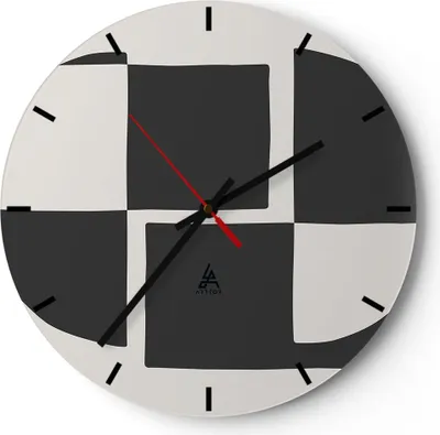 Produktbild von Wanduhr - Rund - Glasuhr - Abstraktion Kontrast Figuren - 30x30cm - Schleichendes Uhrwerk - Lautlos - zum Aufhängen bereit - Dekoration Modern - Wanddekoration aus Glas - C3AR30x30-4495