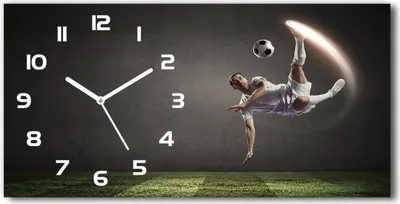 Produktbild von Wanduhr aus Glas – 60x30 cm - Glasbild - Glasuhr - Gehärtetes Glas - weisse-zeiger - Fußballer