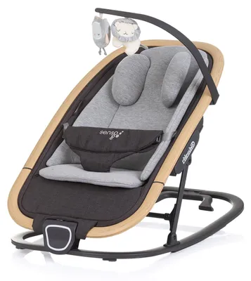 Immagine prodotto di Chipolino sdraietta per bambini Senso look legno arco gioco poggiatesta imbracatura a 3 punti pieghevole grigio