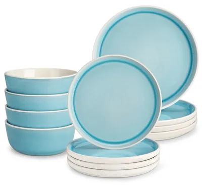 12-teiliges Tafelservies für 4 Personen, Steinzeug, blau