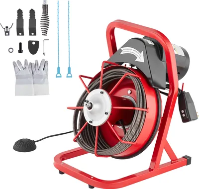Produktbild von SucceBuy Rohrreinigungsmaschine 50 Fuß x 3/8 Zoll, Kanalisationsspirale mit manueller Zuführung, 250 W elektrische Rohrreinigungsmaschine mit 4 Schneidern und luftaktiviertem Fußschalter.