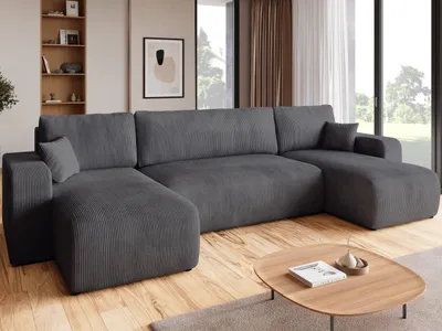 Produktbild von BroMARKT Ecksofa PUMI Schlaffunktion Bettkasten U-Form 125x268 cm Grau