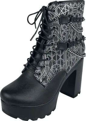 Produktbild von Gothicana by EMP Damen schwarze Stiefeletten mit Alloverprint und gotischen Ornamenten EU38