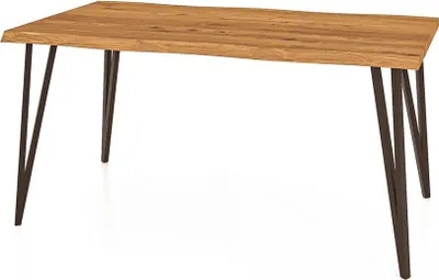 Produktbild von Esstisch Rolo aus Wildeiche massiv 90x200x77 cm mit Baumkanten und Metallbeinen