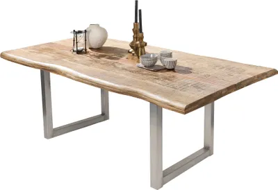 Produktbild von SIT Möbel Esstisch mit Baumkante | 180 cm | Tischplatte Mango-Holz natur | Kufen-Gestell Metall antiksilbern | B 180 x T 90 x H 76 cm | 15491-40 | Serie TABLES & CO