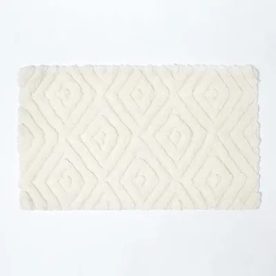 Produktbild von HOMESCAPES Ikat Rutschfeste Hochflor Badematte 100% Baumwolle, weiß