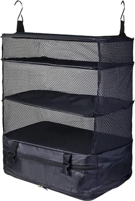 Image de Organiseur de valise avec séparateurs rabattables - 3 compartiments, noir