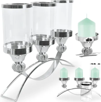Produktbild von Kerzenständer Glamour Silber Glas Kommunion Windlicht Tischlampe groß