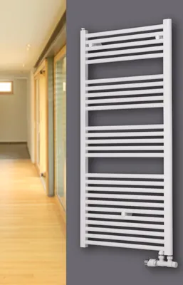 Produktbild von Badheizkörper Mittelanschluss versetzt Handtuchheizkörper XIMAX Hektor-MAV Weiss Höhe 1616 mm, Breite 600 mm 904 Watt