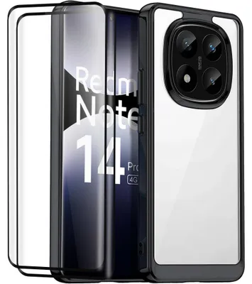 Image de Coque + 2 Verres Trempés pour Xiaomi Redmi Note 14 Pro 4G (pas pour 5G) Protection Silicone avec Dos Rigide
