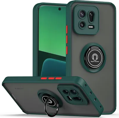 Produktbild von Xiaomi 13 Pro Hülle, Ring Halter Ständer Matte Transluzent TPU Rahmen Stoßfest Schutzhülle für Xiaomi 13 Pro dunkelgrün