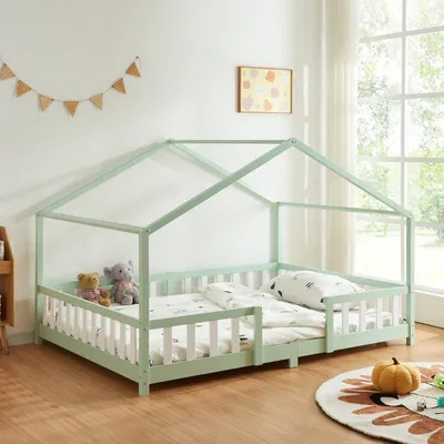 Obrázok produktu pre Detská postel, rám, 120x200 cm, s bočnicami na ochranu pred pádom, vyrobená z masívneho smrekového dreva, farba: biela