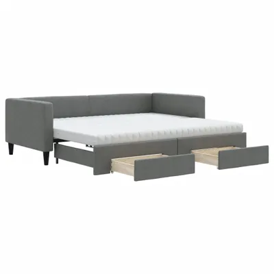 Obrázek produktu pro vidaXL Rozkládací denní postel se zásuvkami Dark Grey 90x200 cm Látka