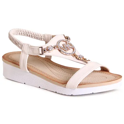 Produktbild von topschuhe24 3003 Damen Riemchen Sandalen Glitzer Sandaletten , Farbe:Beige, Größe:39 EU
