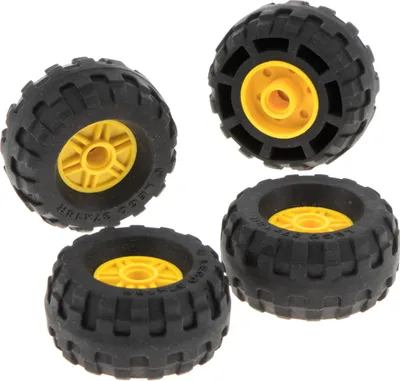 Produktbild von 4x Lego Rad 37x18R schwarz Felge 18x14 gelb Pin Loch 56891 55981c04