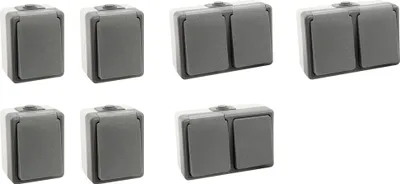 Produktbild von 7-teiliges Feuchtraum-Set McPower "Secure Werkstatt", grau, IP44, 1x Kombidose, 2x Doppelsteckdose, 4x Steckdose