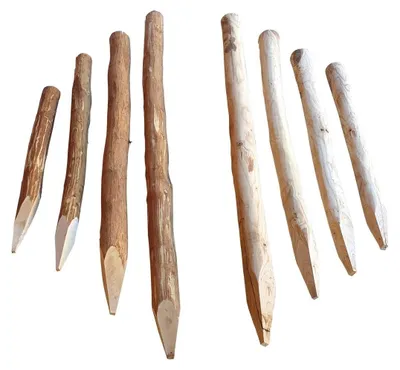 Produktbild von Zaunpfosten Haselnuss oder Kastanie - Holzpfosten geschält und angespitzt - Kastanie 200cm 5 Stück
