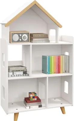 Image de Rangement de jouets pour enfants - Étagère à jouets à 3 niveaux - 6 compartiments - Bois - 65x25x108,5 cm - Capacité de charge 50 kg - Blanc