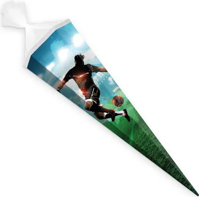 Produktbild von itenga Schultüte Zuckertüte eckig 85cm Fußball Tüllverschluss weiß