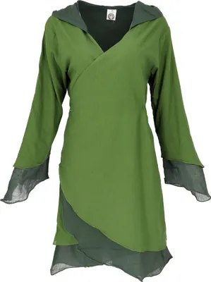 Image de Tunique à langer avec capuche en forme de pointe, tunique à superposer - citron/vert foncé, femmes, coton, taille : M
