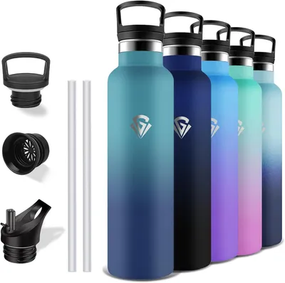 Produktbild von Trinkflasche, 1 Liter BPA-freie Thermosflasche Wasserflasche mit Strohhalm, auslaufsichere vakuumisolierte Edelstahl-Trinkflasche, Thermosflasche für