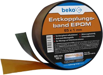 Produktbild von beko TERRASYS Entkopplungsband EPDM 65 x 1 mm schwarz, einseitig selbstklebend, 1 Rolle à 10 m 262 001 6510