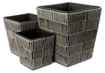 Produktbild von di volio Pflanzkübel Set TORA 3 quadratische Polyrattan Blumentöpfe Grau