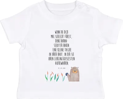 Produktbild von Mr. & Mrs. Panda Organic Baby Shirt Otter Stein 6. - 12. Monat - Weiß - Geschenk, Kurzarmshirt, Kleinkind, Fun Facts,  T-Shirt, Seeotter, Witzige Fakten, Pflanzen