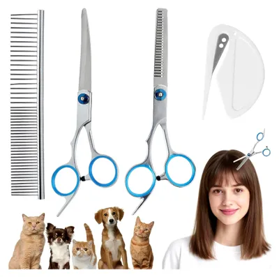 Produktbild von 4-teiliges Hundescheren Set aus Edelstahl für die Fellpflege