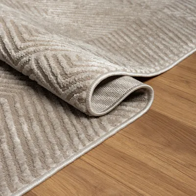 Produktbild von Teppich Kurzflor Wohnzimmer Rauten Hochtief-Muster/ 3D-Effekt Schlafzimmer Boho, Farbe:Taupe, Maße:160x230 cm