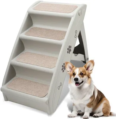 Image de Escaliers d'accès pour animaux - 4 marches pour chiens et chats - Plastique, jusqu'à 75 kg - Escaliers pliables pour animaux, adaptés aux voitures et à l'intérieur