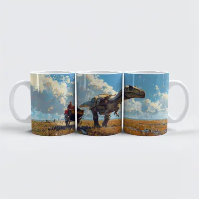 Produktbild von raxxa Premium-Tasse "Dinosaurier zieht eine Kutsche"