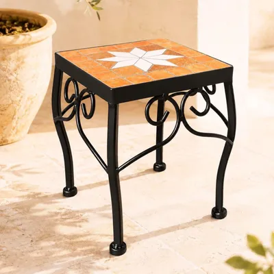 Image de Support pour plantes DanDiBo, modèle mosaïque, forme carrée, référence 12015. Support pour plantes d'extérieur, 22 cm. Tabouret pour plantes d'extérieur, table d'appoint