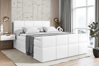 Produktbild von ALTDECOR Boxspringbett mit Fußteil, 2 Matratzen und Topper - 120x200 cm - ARDENI-Z KING - Weiß Kunstleder - Polsterbett mit, H3- und H4- Matratzen, Bettkasten und Lattenrost, Bett mit Stauraum