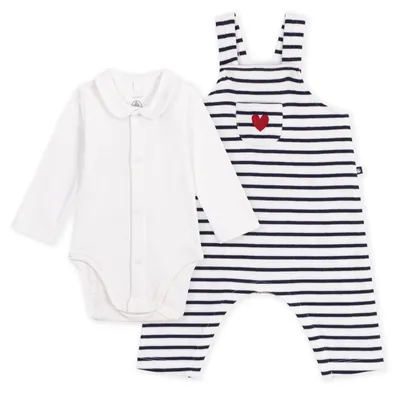 Immagine prodotto di Set per neonato Petit Bateau, composto da salopette e body in cotone a righe con colletto