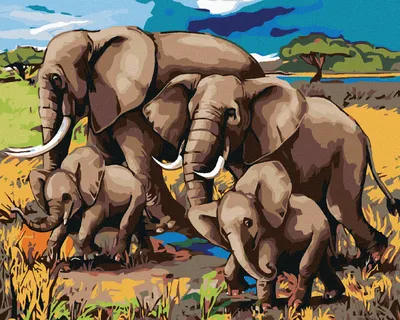 Immagine prodotto di Zuty - Pittura con diamanti - FAMIGLIA DI ELEFANTI, 40x50 cm, senza cornice e senza tela