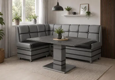 Produktbild von Eckbank KORSIKA XL Sitzbank 213x142 cm Essecke Kunstleder Grau / Schwarz viel Stauraum breite Sitzfläche, KI-generiertes Bild