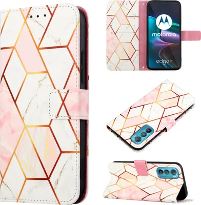 Produktbild von Motorola Edge 30 Hülle, Marmor Motiv Kunstleder Tasche Wallet Kartenfächer mit Standfunktion Klapp Schutzhülle für Motorola Edge 30 Roségold
